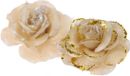 Merkloos Kerstboomversiering Bloemen - 2x stuks - 9 cm - goud glitter - op clip - ornament