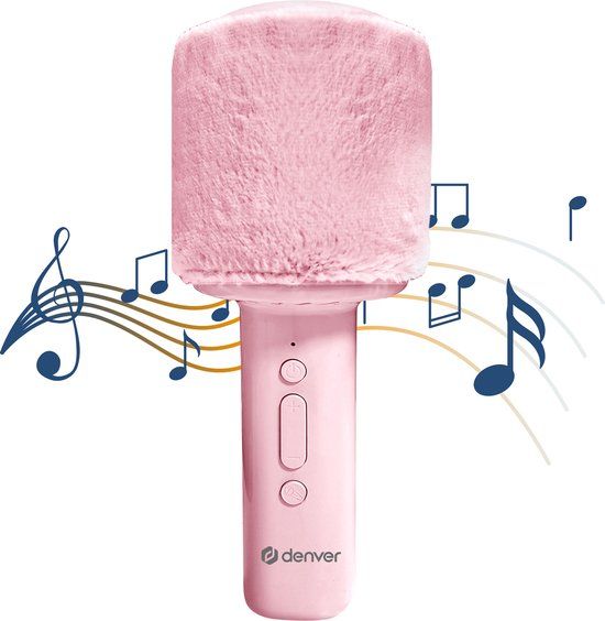 Denver Karaoke Microfoon Bluetooth – Draadloos – Speaker met Fluffy Afwerking – Karaoke Set – AUX - MicroSD – KMS30RO
