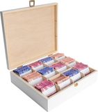 Creative Deco Grote Houten Thee-Doos Opslag Wit | 12 Vakken | 29 x 25 x 7,5 cm