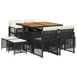 VidaXL 9-delige Tuinset Poly Rattan Zwart