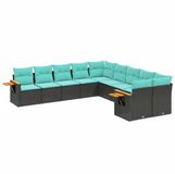 vidaXL 10-delige Loungeset met Kussens, Zwart, Polyrotan
