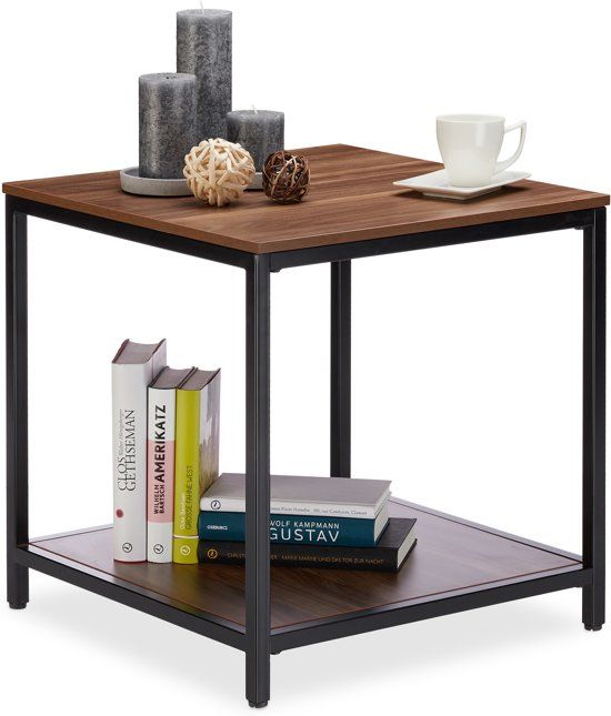 Relaxdays Bijzettafel Hout - Salontafel Met Metalen Frame - 2 Bladen - Loungetafel - Tafeltje