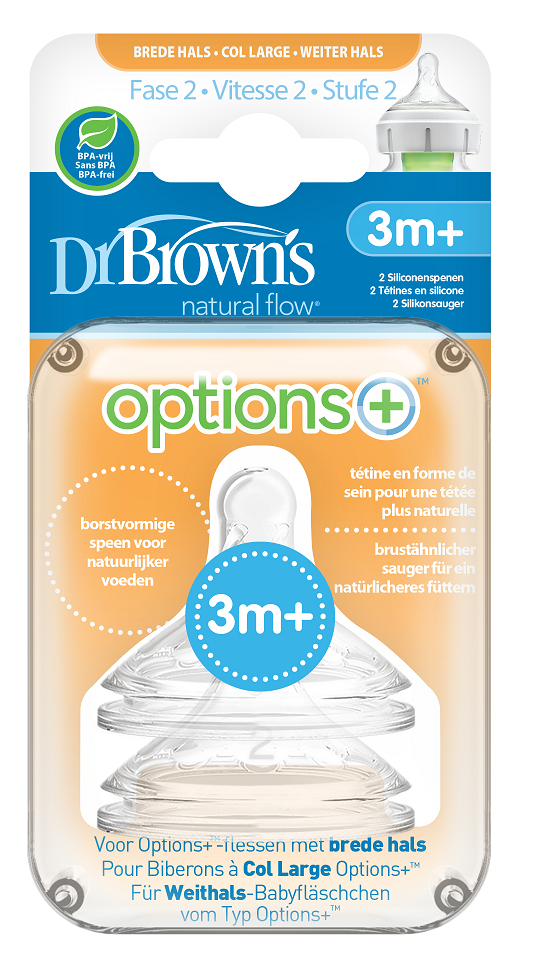 Dr. Browns Dr. Browns Options+ Anti-colic Brede Halsfles speen Fase 2 transparant