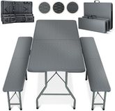 Blumtal Table de pique-nique pliante - Table de bière avec bancs - Table pliante - 8 personnes - Ensemble de table de camping - Gris - Aspect rotin
