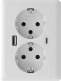 2USB EasyCharge DUO EU Glanzend Wit Dubbel USB Stopcontact Inbouw