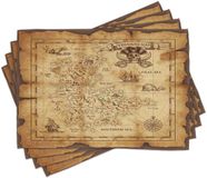 ABAKUHAUS Eilandkaart Placemats, 4 stuks, oude papieren schatkaart, wasbare stof, eetkamer, keukentafeldecoratie, digitale print, kameel