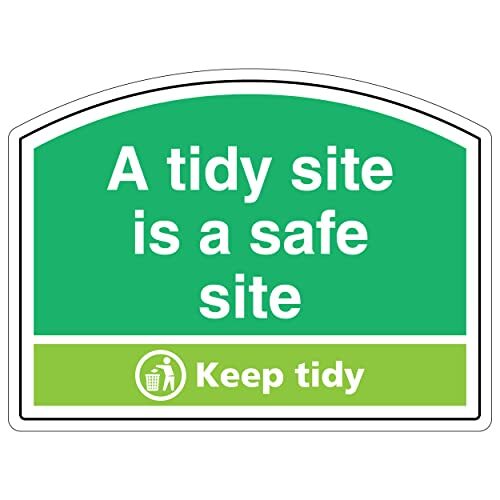 V Safety VSafety Shaped Safety Sign - Een opgeruimde site is een veilige locatie, houd opgeruimd - 400X300-zelfklevend vinyl