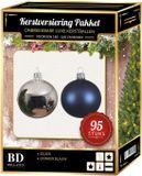 Bellatio Decorations Kaemingk B.V. 95 stuks Kerstballen mix zilver-donkerblauw voor 150 cm boom - kerstballen pakket