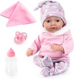 Bayer Design Reborn pop, pasgeboren babypop, levensecht, realistische, fopspeen, fles, knuffeldeken