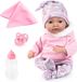 Bayer Design Reborn pop, pasgeboren babypop, levensecht, realistische, fopspeen, fles, knuffeldeken