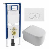 QeramiQ Dely Swirl Toiletset - 36.3x51.7cm - Geberit UP720 Duofix Sigma réservoir encastrable - abattant 35mm - plaque de commande en métal blanc mat - boutons ronds - blanc brillant