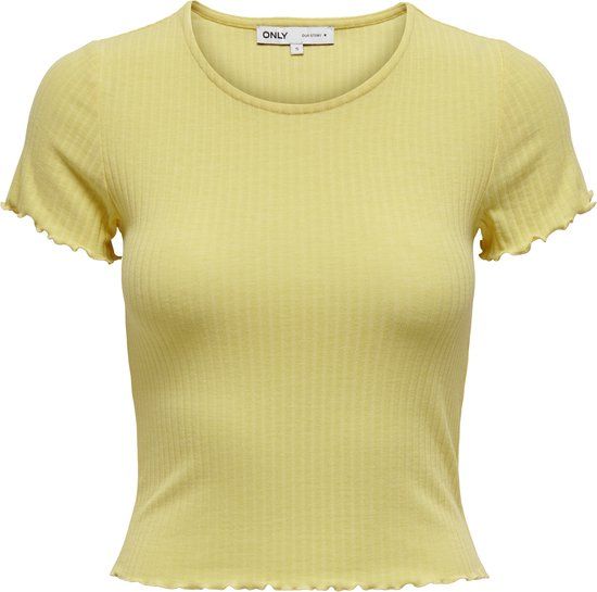 ONLY Dames Geribbeld Crop Top Kort Mouwen Ronde Hals Golfpatroon OPALMA