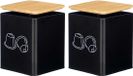 Kinvara Porte-gobelets/capsules à café - 2x - métal - 14 x 14 x 16 cm - pour 50 capsules - noir - couvercle en bambou