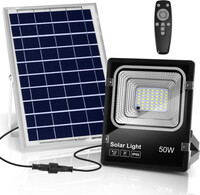 BES LED LED Floodlight op Zonne-energie - LED Schijnwerper - Aigi Solina - LED Solar Tuinverlichting Wandlamp - Afstandsbediening - Waterdicht IP66 - 50W - Helder/Koud Wit 6500K