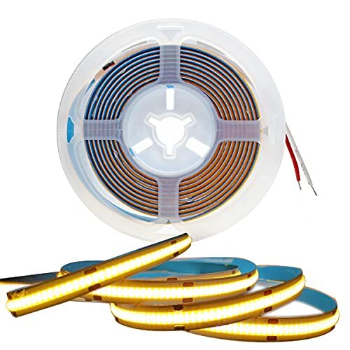 Tesfish Ledstrip, COB-ledband, DC 12 V, 5 m, 300 LEDs/m, in totaal 1500 leds, warm wit, 3000 K, neonlicht, flexibel, superhelder, voor feestjes, toonbank, rek, wooncultuur