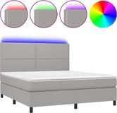 vidaXL Boxspring met matras en LED stof lichtgrijs 180x200 cm