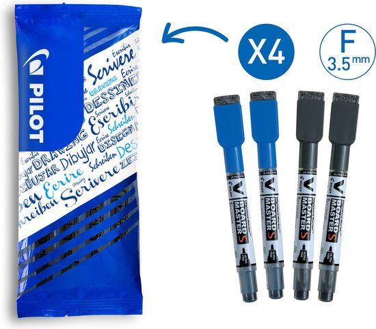 Pilot V-Board Master Whiteboard Marker - Fijn 3.5mm - Zwart/Blauw - 2 stuks