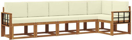 vidaXL - Hoek loungeset - 6 zitplekken - Natuurlijk en crème - Acacia hout