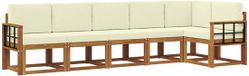 vidaXL - Hoek loungeset - 6 zitplekken - Natuurlijk en crème - Acacia hout