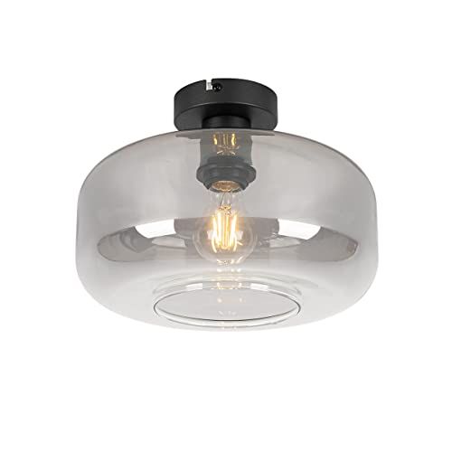 QAZQA - Art Deco plafondlamp zwart met smoke glas - Bizle | E27