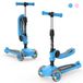 Véhicule pour enfant Tricycle Vélo d'apprentissage Roues LED Guidon réglable Siège pliable Assis ou debout Convient aux enfants de 6-12 ans Bleu