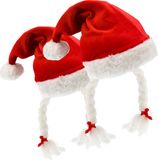 discountershop Kerstmutsen 2 Stuks - Kerstkleding & Kerstcadeau - 42x30 cm - Omtrek 61 cm - Rode Kerstmuts met Staart & Vlechten - Velvet Kerstmuts
