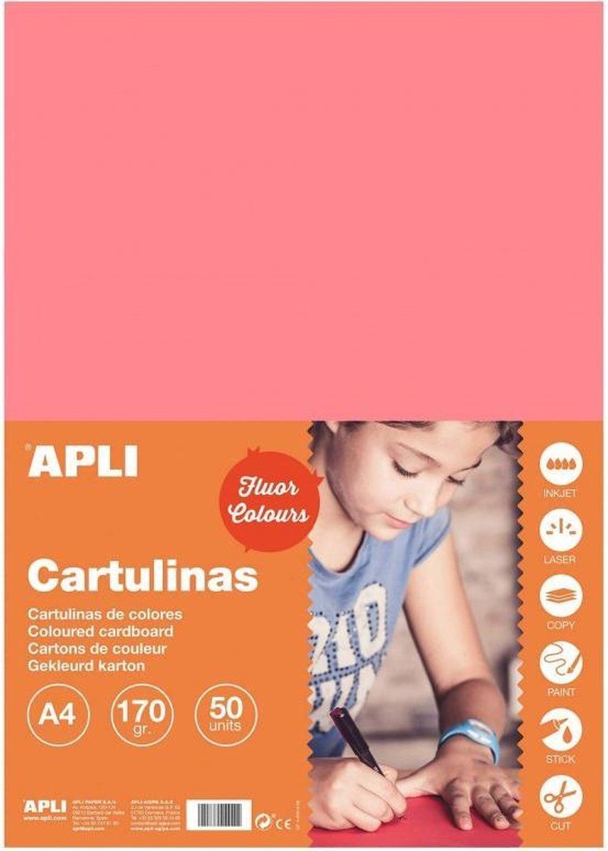 APLI Fluor roze Karton A4 170 g/m² - 50 vel