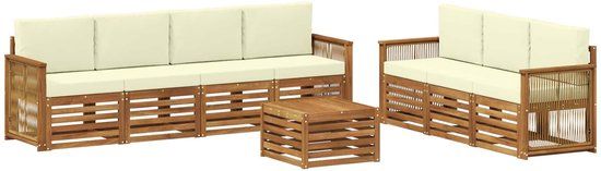 vidaXL Bank loungeset 4 zitplekken Massief Acacia Hout Natuurlijk en crème