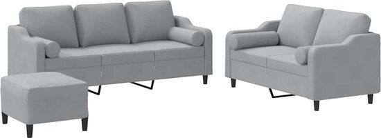 vidaXL 3-delige Loungeset met kussens stof lichtgrijs
