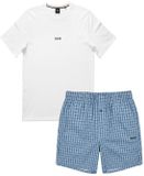 Hugo Boss heren BOSS pyjamaset kort check logo blauw & wit