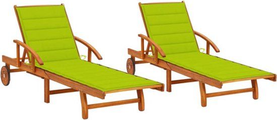 vidaXL Ligstoelen 2 st met kussens massief acaciahout