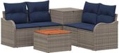vidaXL Canapé Gris et Bleu Marine Poly rotin et Acier