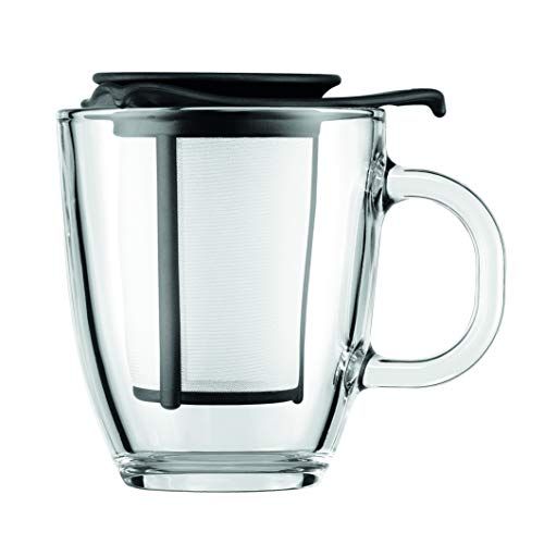 Bodum K11239-01 Yo-Yo glazen mok met theezeef (0,35 L/12 oz) - zwart