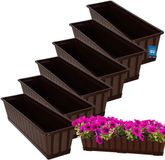 KOTARBAU® 6 st Balkonbak, Bloembak voor Balkon, Kunststof, 60 x 18 x 14 cm, Plantenbak, Bruin, Plantenbak Balkon, met Schotel, Rechthoekig