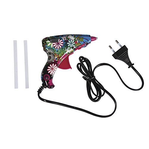 Rayher 30216000 mini-lijmpistool, 12 x 12 cm, kunststof, cool design jungle, uitklapbare standaard, inclusief 2 lijmsticks