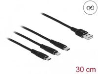 Delock USB Charging Cable 3 in 1 Type-A to Lightning™ / Micro USB / USB Type-C™ 30 cm black