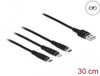 Delock USB Charging Cable 3 in 1 Type-A to Lightning™ / Micro USB / USB Type-C™ 30 cm black