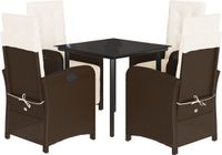 vidaXL 5-delige Tuinset met Kussens, Poly Rattan, Bruin