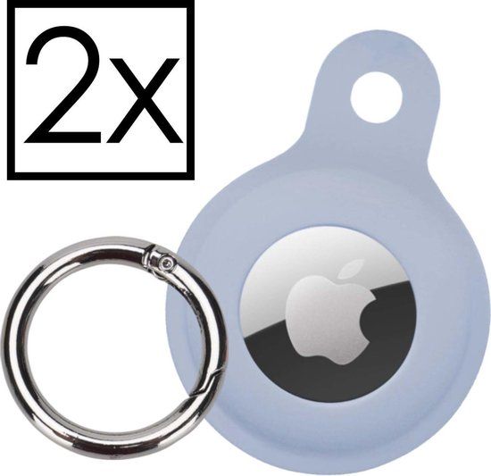 Hoesje voor Apple AirTag - Siliconen Sleutelhanger - Grijsblauw - 2x