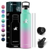 KollyKolla Drinkfles van roestvrij staal, 1 liter, vacuüm thermosfles, waterfles met rietje, lekvrij, BPA-vrij, geschikt voor volwassenen, universiteit, gym, sport, fiets, camping