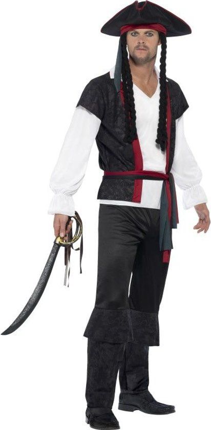 Smiffys Piraat & Viking Kostuum Klassieke Zwarte Overboordpiraat Man Small Carnaval kostuum Verkleedkleding