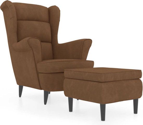vidaXL Fauteuil met voetenbank fluweel bruin