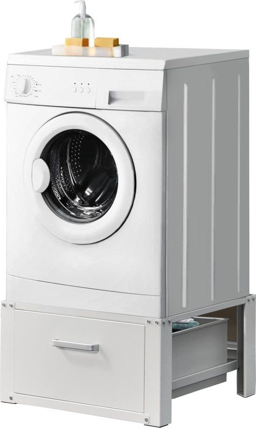 en.casa Wasmachine sokkel verhoger met lade 63x54x31 wit