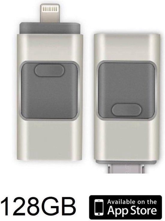 DrPhone Flashdrive 128GB USB Stick 3-in-1 - OTG, Lightning, USB 2.0 - Silver
