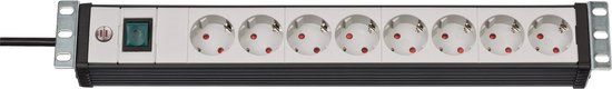 Brennenstuhl Premium-Line 19" stekkerdoos voor schakelkasten 8-voudig zwart/lichtgrijs 3m H05VV-F 3G1,5