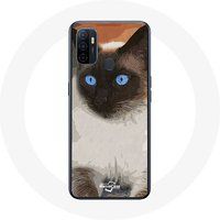 Maniacase Etui voor Oppo A53 Siamese kat zwart wit blauwe ogen