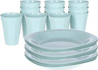 Plasticforte Verjaardag/kinder/camping borden/beker set - 24x stuks - mintgroen - kunststof - onbreekbaar