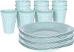 Plasticforte Verjaardag/kinder/camping borden/beker set - 24x stuks - mintgroen - kunststof - onbreekbaar