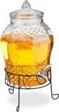 Merkloos Relaxdays Drankdispenser met houder - 8 liter - Glas - RVS tapkraan - Transparant