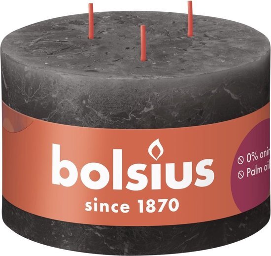 Bolsius Rustiek kaars 90/140 3 lonten Stormy Grey